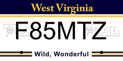 F85MTZ West Virginia License Plate