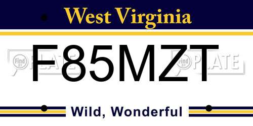 F85MZT West Virginia License Plate