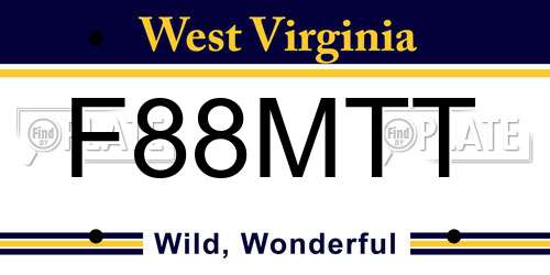 F88MTT West Virginia License Plate