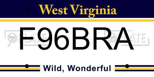 F96BRA West Virginia License Plate