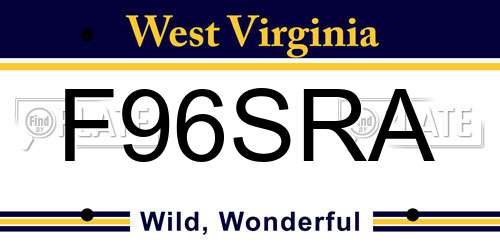 F96SRA West Virginia License Plate