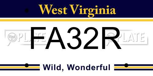 FA32R West Virginia License Plate