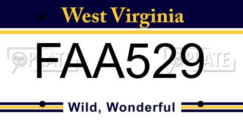 FAA529 West Virginia License Plate