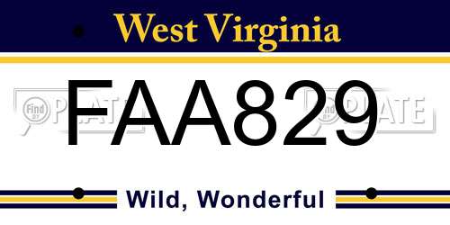 FAA829 West Virginia License Plate