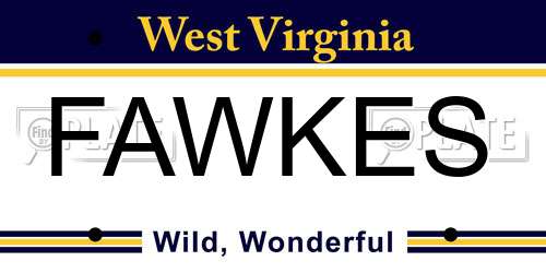 FAWKES West Virginia License Plate