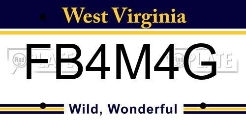 FB4M4G West Virginia License Plate