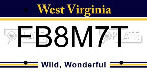 FB8M7T West Virginia License Plate