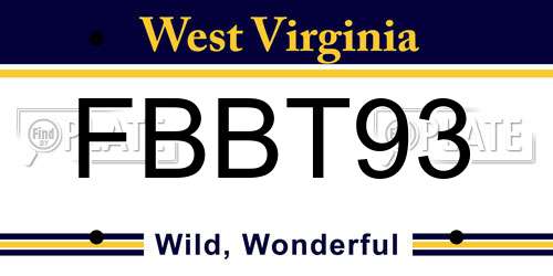 FBBT93 West Virginia License Plate