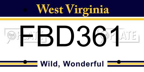 FBD361 West Virginia License Plate
