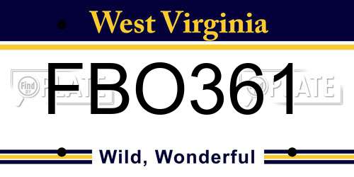 FBO361 West Virginia License Plate