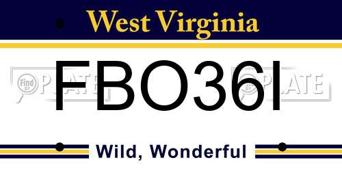 FBO36I West Virginia License Plate