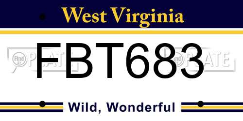 FBT683 West Virginia License Plate