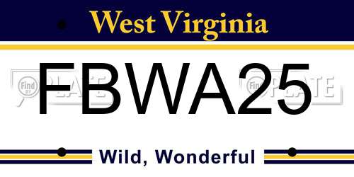 FBWA25 West Virginia License Plate