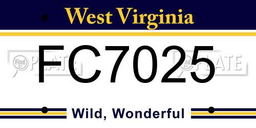 FC7025 West Virginia License Plate