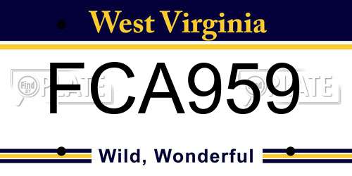 FCA959 West Virginia License Plate