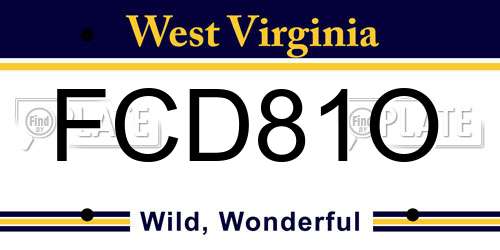 FCD81O West Virginia License Plate