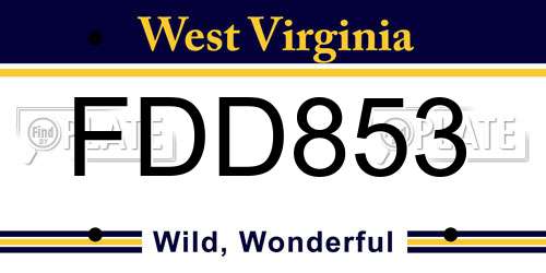 FDD853 West Virginia License Plate