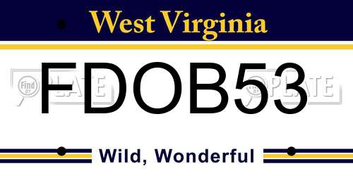 FDOB53 West Virginia License Plate