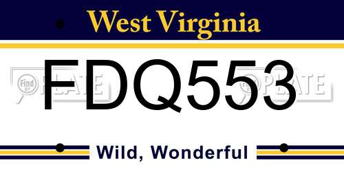 FDQ553 West Virginia License Plate