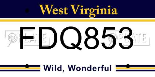 FDQ853 West Virginia License Plate