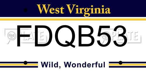 FDQB53 West Virginia License Plate