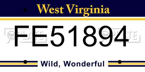FE51894 West Virginia License Plate