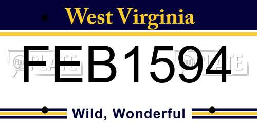 FEB1594 West Virginia License Plate