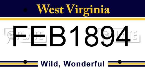 FEB1894 West Virginia License Plate