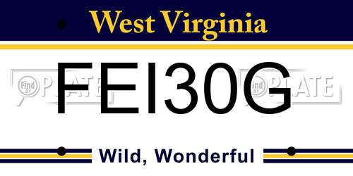 FEI30G West Virginia License Plate