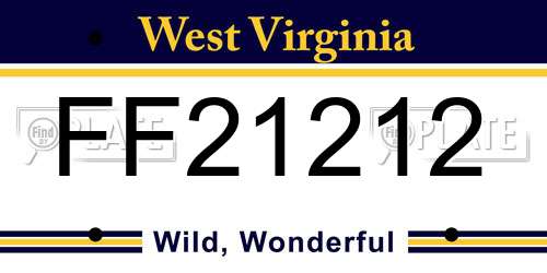 FF21212 West Virginia License Plate