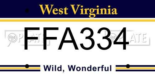 FFA334 West Virginia License Plate