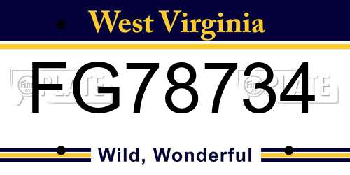 FG78734 West Virginia License Plate