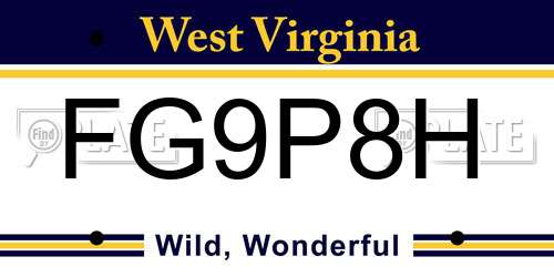 FG9P8H West Virginia License Plate