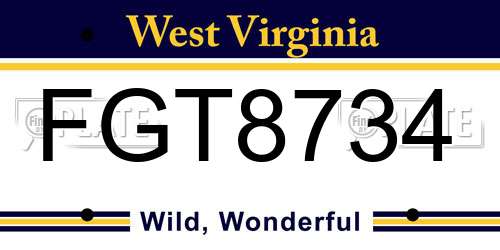 FGT8734 West Virginia License Plate