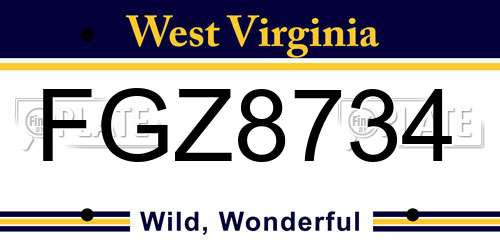 FGZ8734 West Virginia License Plate
