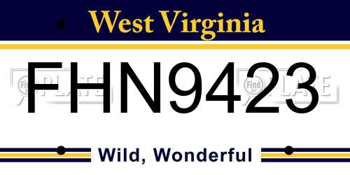FHN9423 West Virginia License Plate