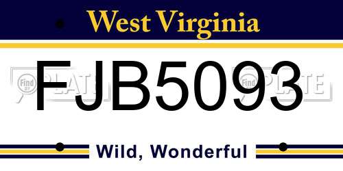 FJB5093 West Virginia License Plate