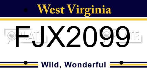 FJX2099 West Virginia License Plate