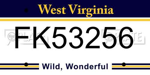 FK53256 West Virginia License Plate