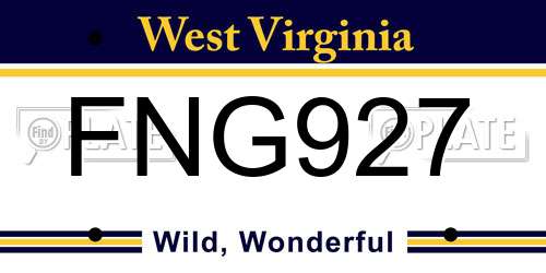 FNG927 West Virginia License Plate