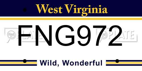 FNG972 West Virginia License Plate