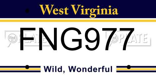 FNG977 West Virginia License Plate