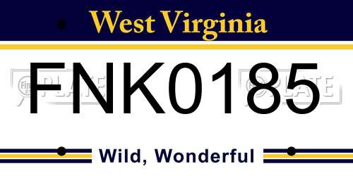 FNK0185 West Virginia License Plate