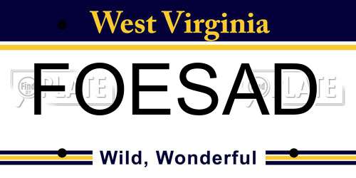 FOESAD West Virginia License Plate
