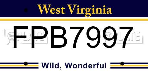 FPB7997 West Virginia License Plate