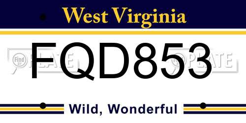 FQD853 West Virginia License Plate