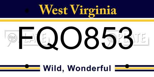 FQO853 West Virginia License Plate