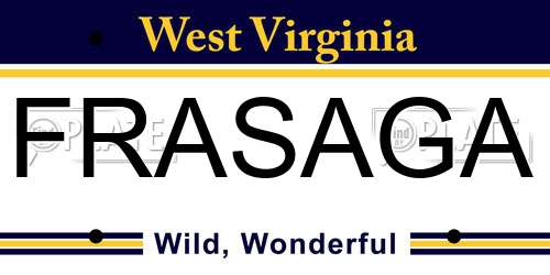 FRASAGA West Virginia License Plate