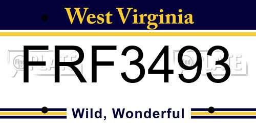 FRF3493 West Virginia License Plate