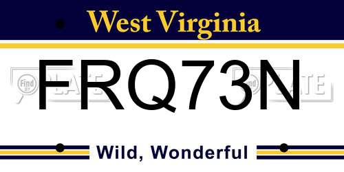 FRQ73N West Virginia License Plate